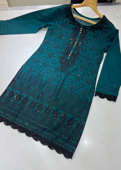 ZA793 Teal Readymade Lawn Kurti - Memsaab Online