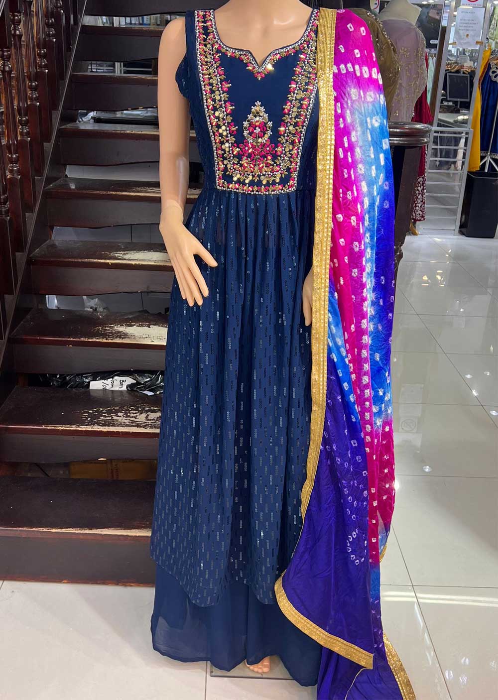 ASF13 - Blue Readymade Georgette Suit - Memsaab Online