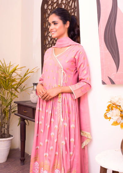 HK76 Xaolin Readymade Pink Linen Mother & Daughter Dress - Memsaab Online