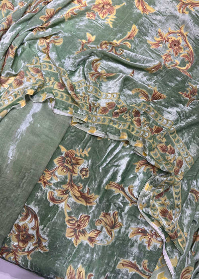 MP801 Mint Green Unstitched Velvet Palachi Suit - Memsaab Online