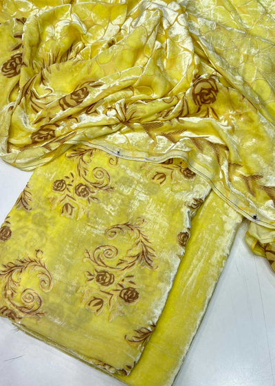 MP802 Yellow Unstitched Velvet Palachi Suit - Memsaab Online