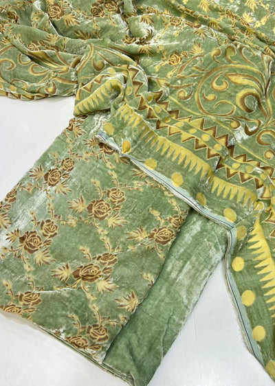 MP806 Mint Green Unstitched Velvet Palachi Suit - Memsaab Online