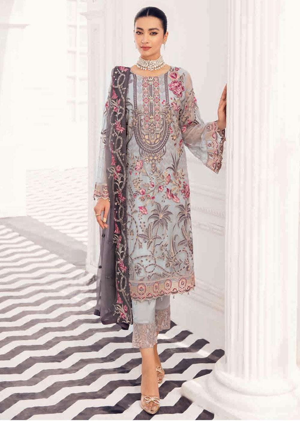 R-807-R - Readymade - Rangoon Chiffon Suit 2022 - Memsaab Online