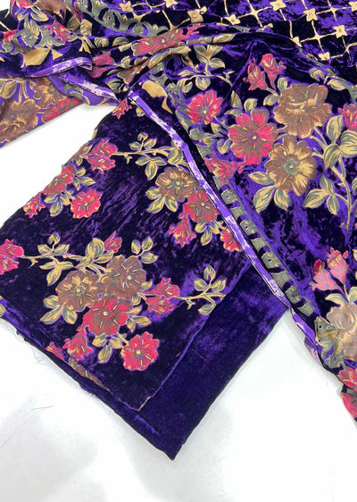 MP807 Purple Unstitched Velvet Palachi Suit - Memsaab Online