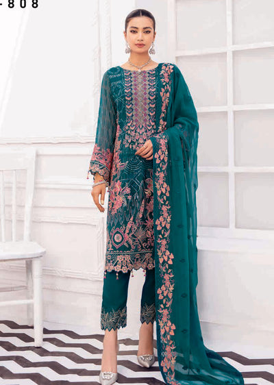 R-808-R - Readymade - Rangoon Chiffon Suit 2022 - Memsaab Online