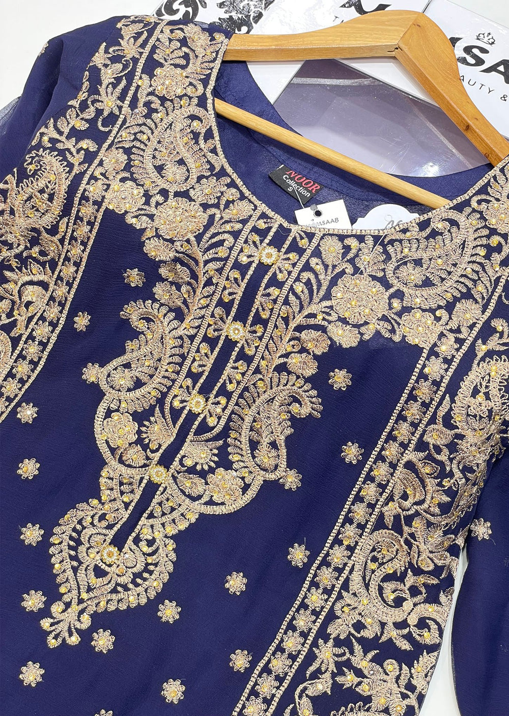 NR8205 Readymade Navy Chiffon Suit - Memsaab Online