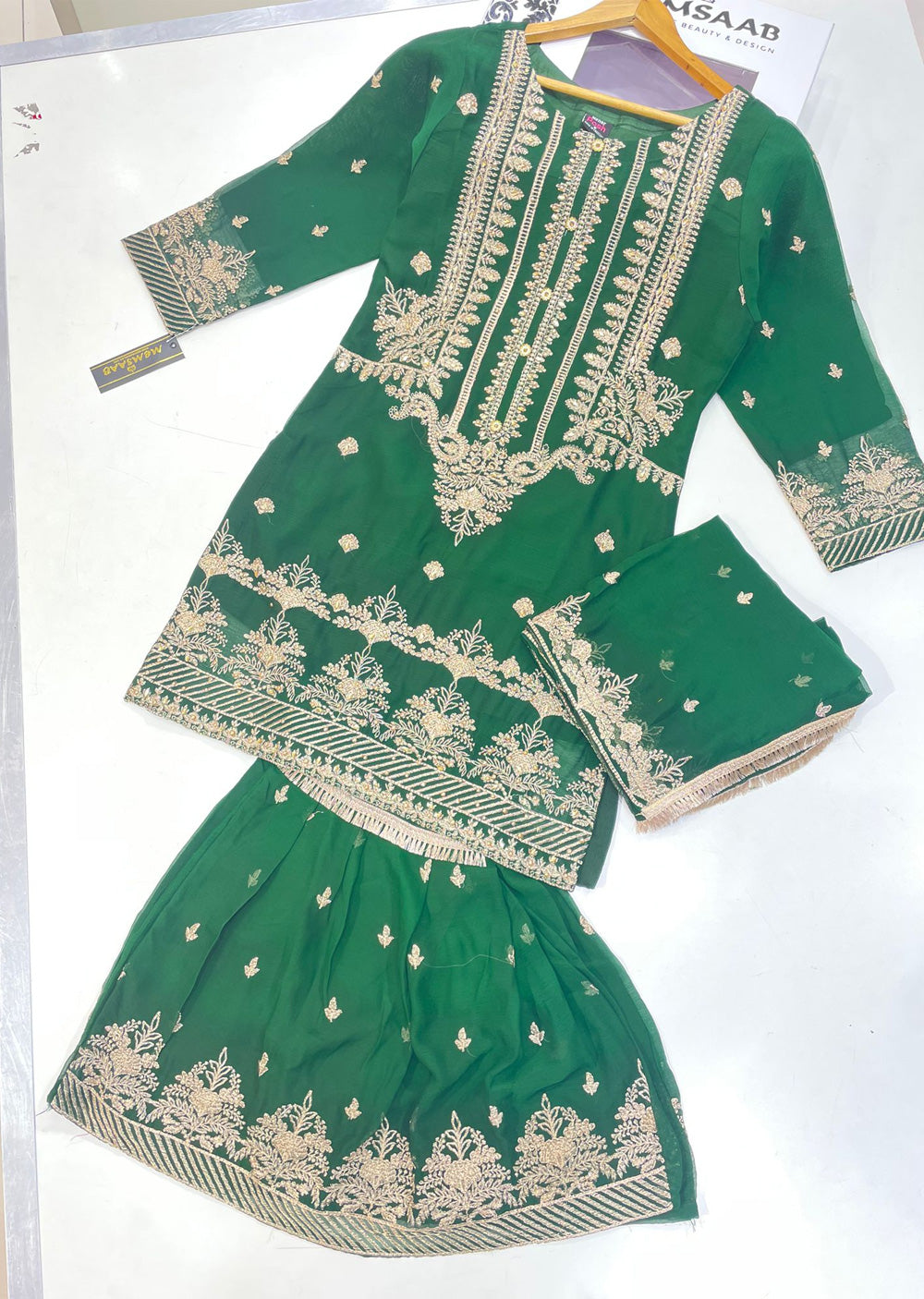 NR8208 Readymade Green Chiffon Suit - Memsaab Online