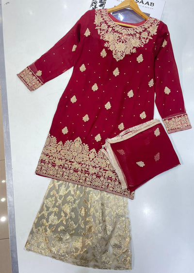 NR8211 Readymade Red Chiffon Suit - Memsaab Online