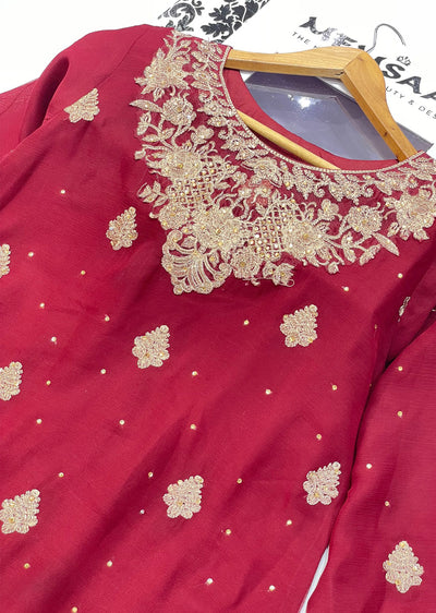 NR8211 Readymade Red Chiffon Suit - Memsaab Online