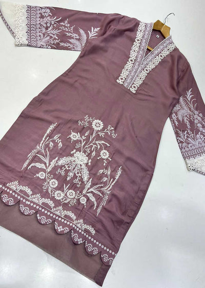 RGZ840 Pink Embroidered Linen Kurti - Memsaab Online