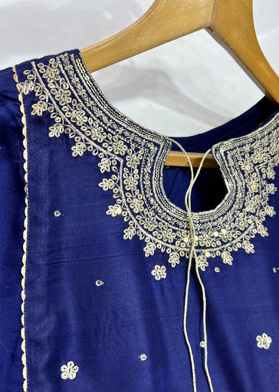 RGZ841 Blue Embroidered Linen Kurti - Memsaab Online