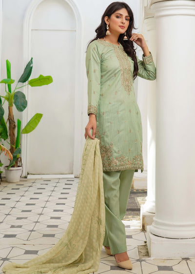 KLD126 Mint Readymade Winter Cotton Net Suit - Memsaab Online