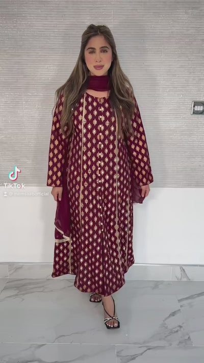 HK59 Sheesha - Maroon Linen Mother & Daughter Mirror Suit