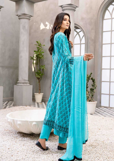 HK47 Turquoise Embroidered Linen Suit - Memsaab Online