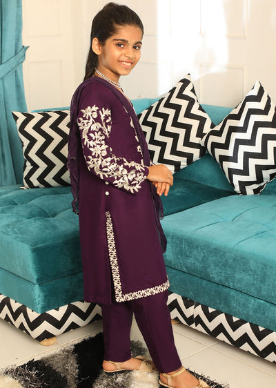 HK29 Readymade Purple Mother & Daughter Linen Suit - Memsaab Online