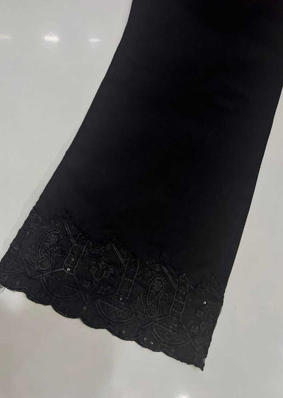 DXT408 Black Embroidered Cotton Bellbottom Trousers - Memsaab Online