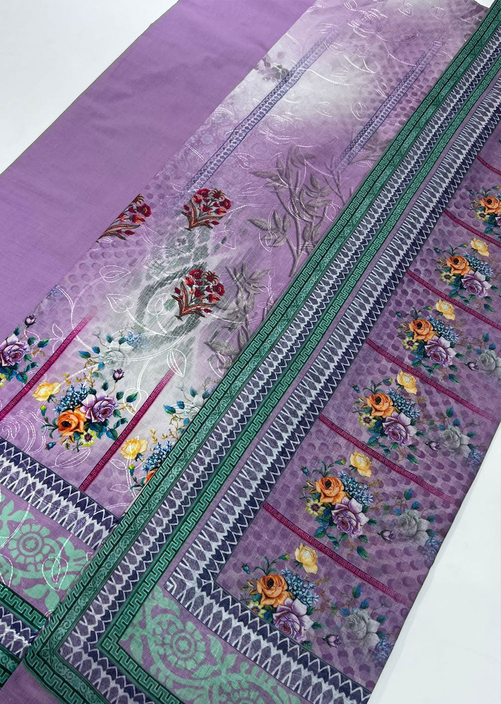 ATQ 9115 - Unstitched Purple Cotton Suit - Memsaab Online