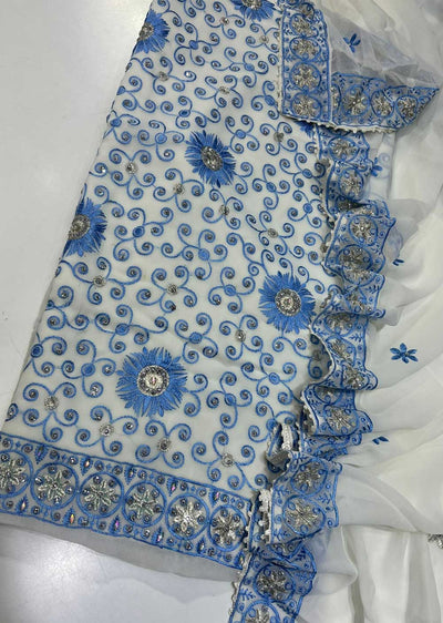 D9610 Blue Unstitched Georgette Suit - Memsaab Online