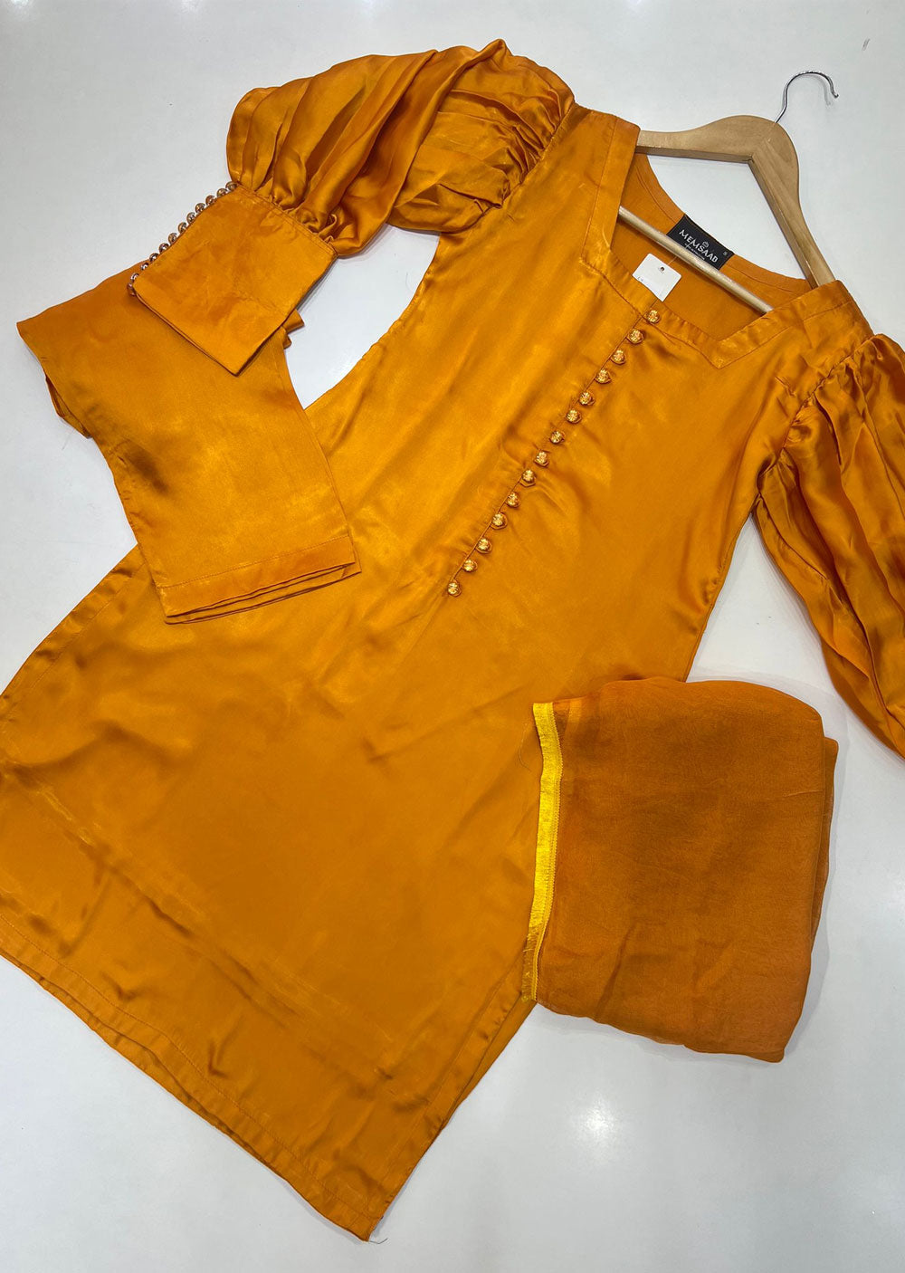 HK98 Orange Fusion Readymade Silk Suit - Memsaab Online