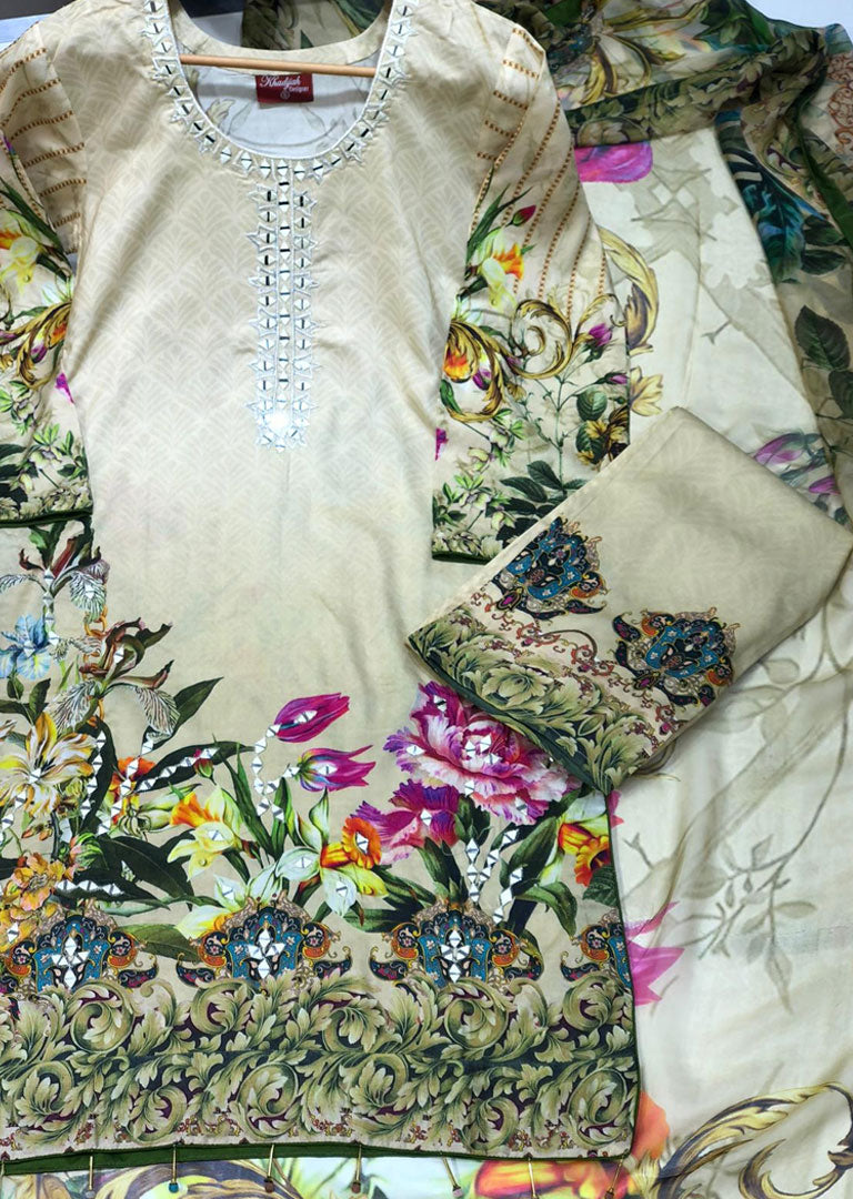 KDJ-2 Readymade Digital Linen Suit Silk Dupatta - Khadijah Vol 4 - Memsaab Online