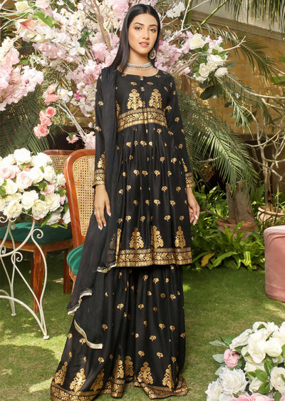 HK197 Anari Readymade Black Linen Peplum Suit - Memsaab Online