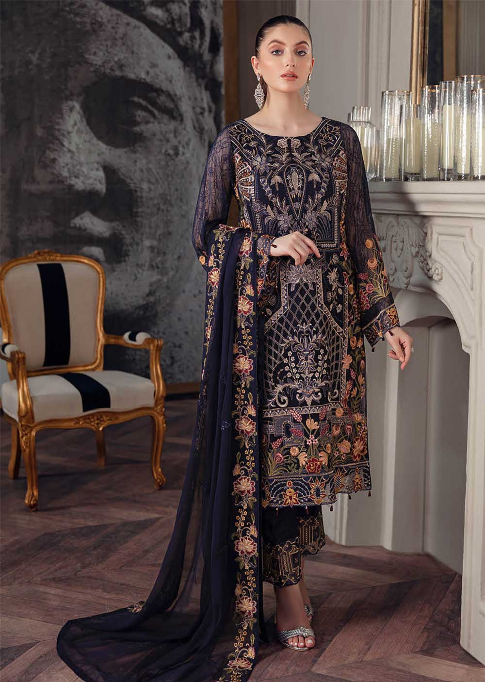 A-506-R - Readymade - Chevron Chiffon Collection Vol 5 by Ramsha 2022 - Memsaab Online