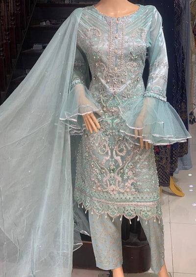 AL-3214 Readymade Mint Partywear Net Suit - Memsaab Online