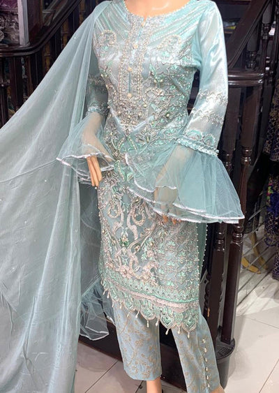 AL-3214 Readymade Mint Partywear Net Suit - Memsaab Online