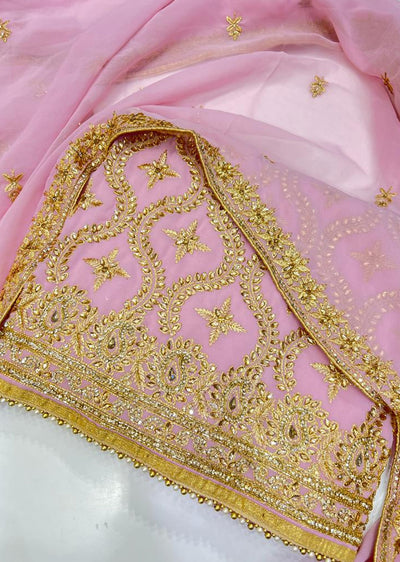 OP546 Baby Pink Unstitched Georgette Suit - Memsaab Online