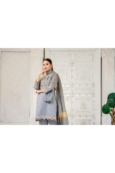 KLD121 Grey Readymade Winter Cotton Net Suit - Memsaab Online