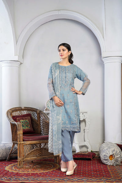 KLD125 Blue Readymade Organza Suit - Memsaab Online