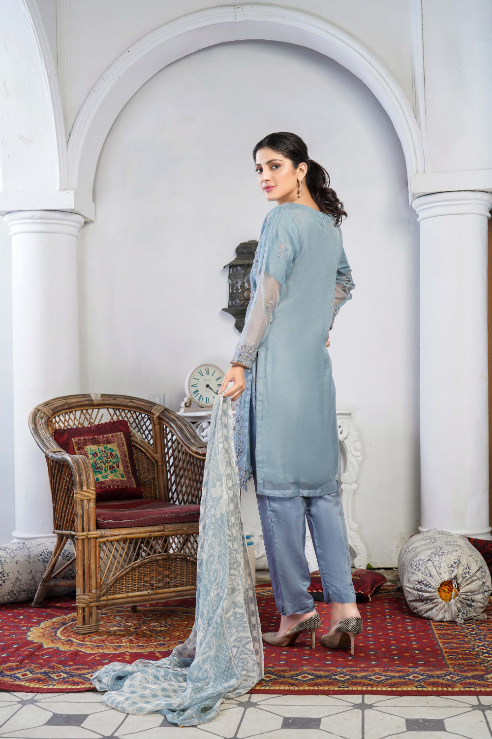 KLD125 Blue Readymade Organza Suit - Memsaab Online