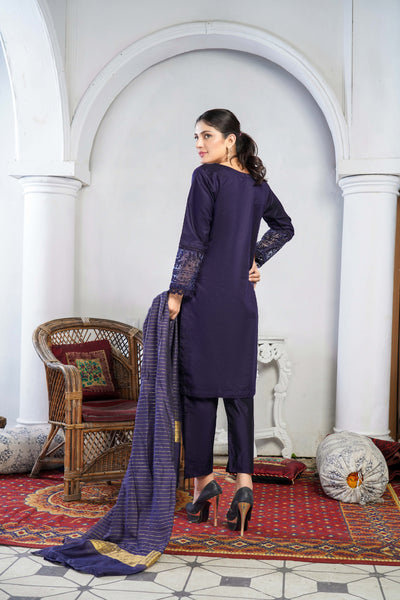 KLD127 Navy Readymade Winter Cotton Net Suit - Memsaab Online