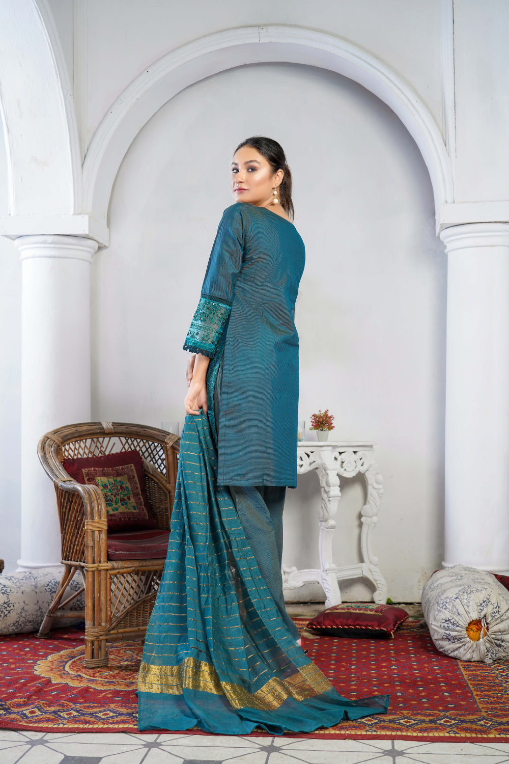 KLD127 Green Readymade Winter Cotton Net Suit - Memsaab Online