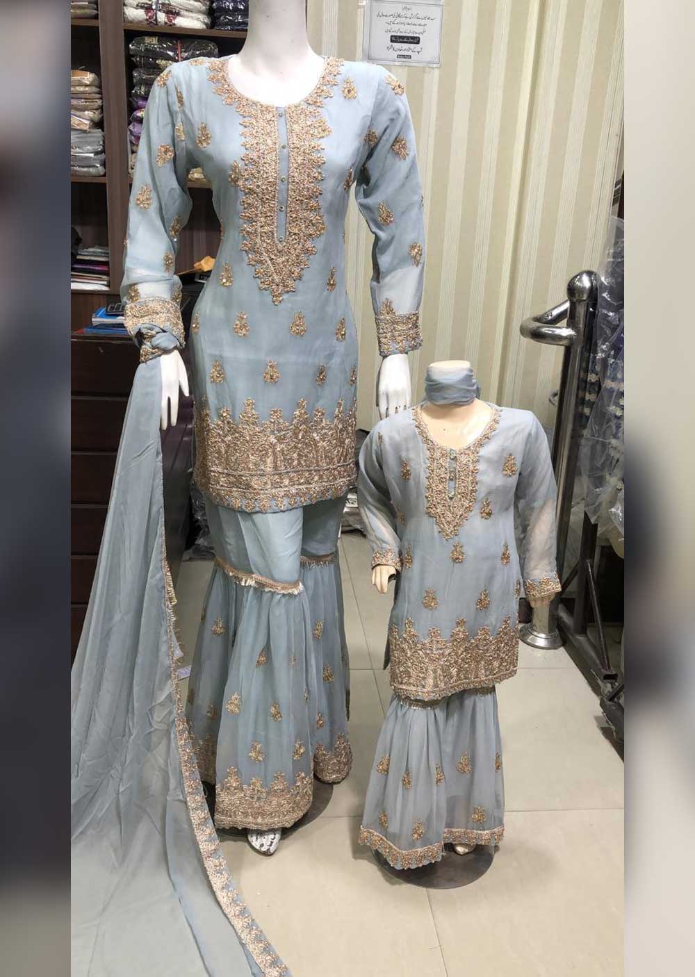 TZ-05-B - Readymade - Mother & Daughter Chiffon Suit by Sha Zaib 2023 - Memsaab Online