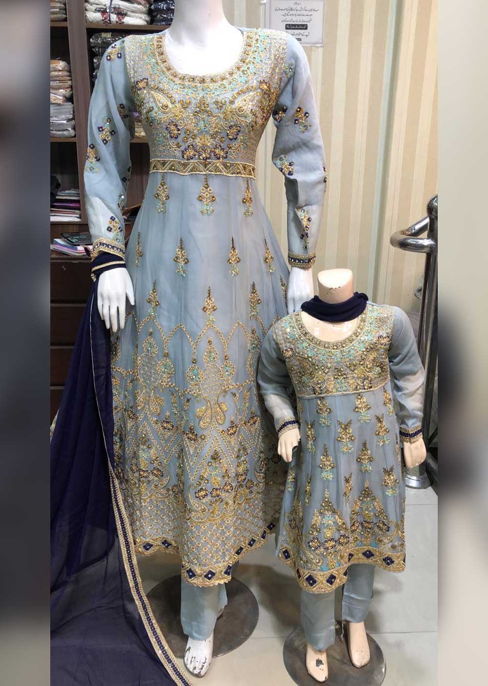 TZ-06-C - Readymade - Mother & Daughter Chiffon Suit by Sha Zaib 2023 - Memsaab Online