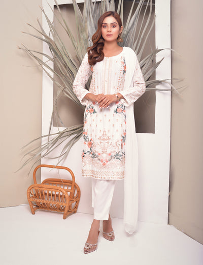 HK110 Safia - White Readymade Linen Suit - Memsaab Online