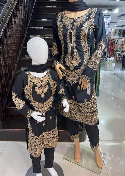 HK126 Habiba Black Readymade Mother & Daughter Suit - Memsaab Online
