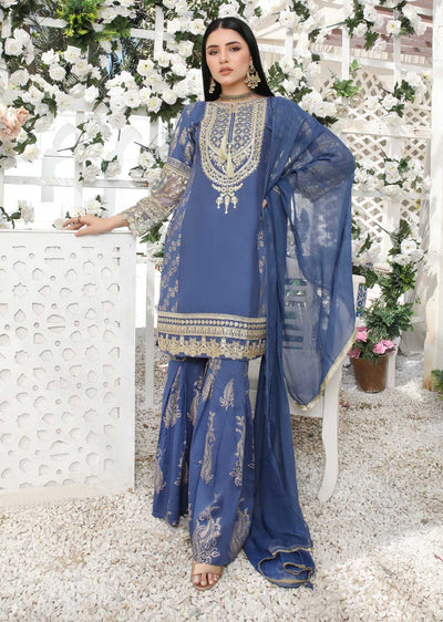 HK181 Bekhud Readymade Blue Linen Mother & Daughter Suit - Memsaab Online