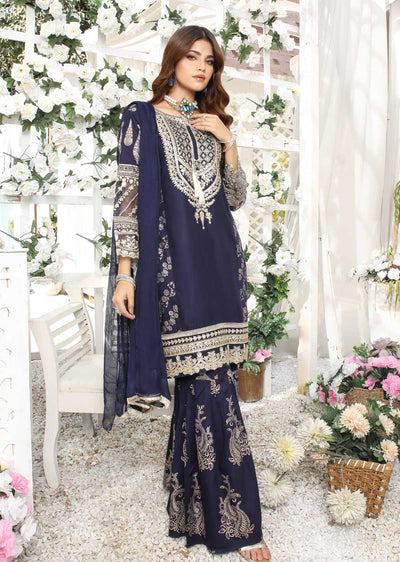 HK181 Bekhud Readymade Navy Linen Mother & Daughter Suit - Memsaab Online