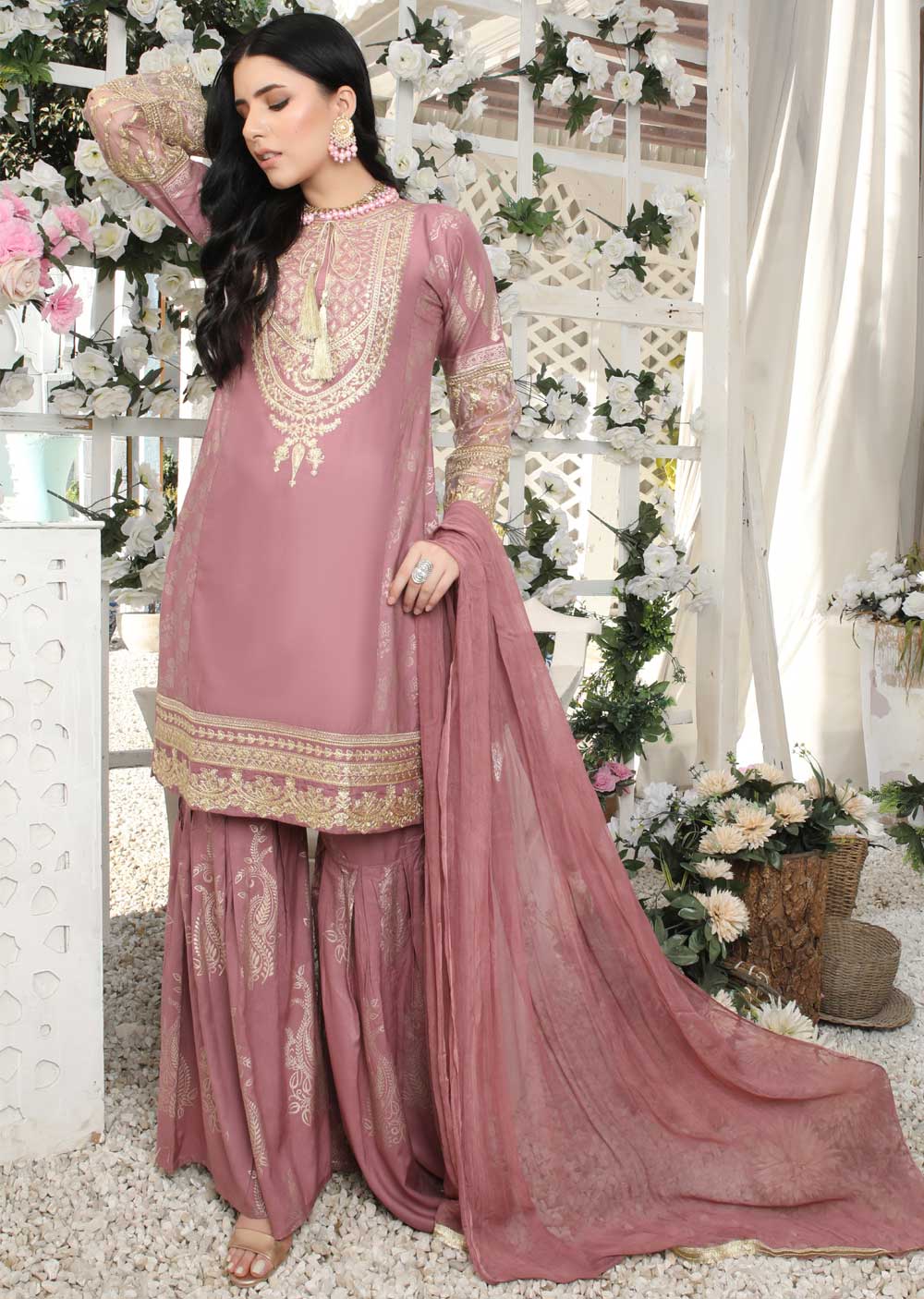HK181 Bekhud Readymade Pink Linen Mother & Daughter Suit - Memsaab Online