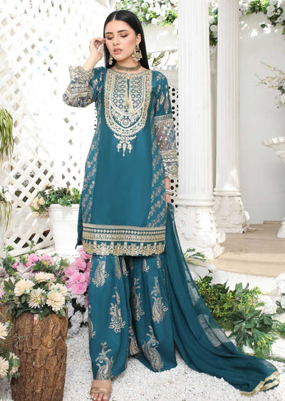 HK181 Bekhud Readymade Teal Linen Mother & Daughter Suit - Memsaab Online