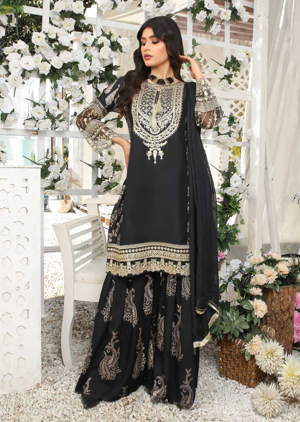 HK181 Bekhud Readymade Black Linen Mother & Daughter Suit - Memsaab Online