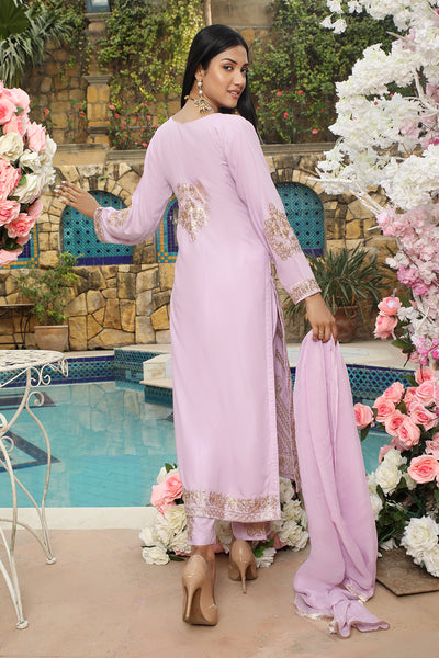 HK192 Barzakh Lilac Readymade Linen Mother & Daughter Suit - Memsaab Online