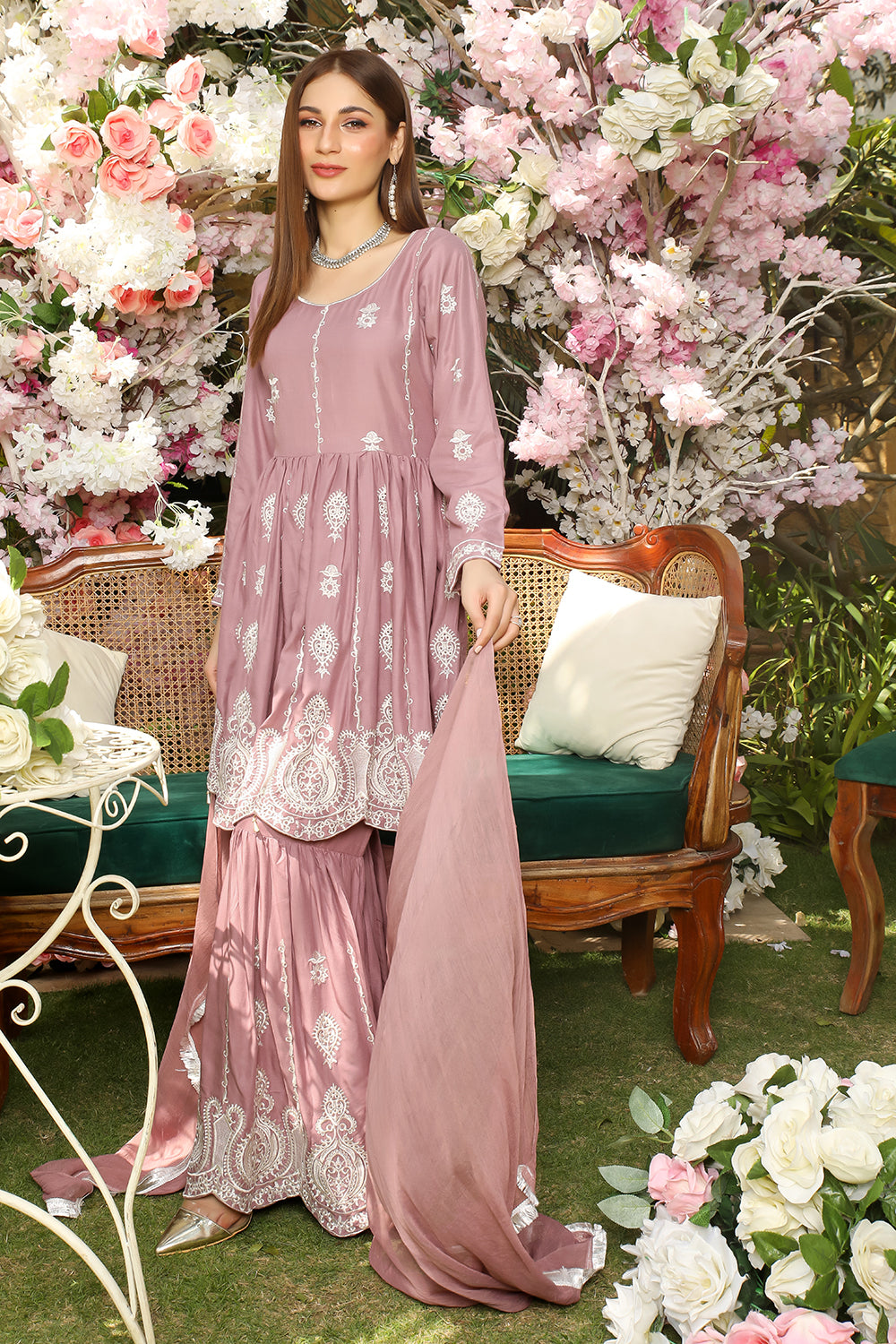 HK196 Elleya Readymade Lilac Linen Suit - Memsaab Online