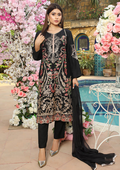 HK198 Dhirar - Readymade Black Linen Suit - Memsaab Online
