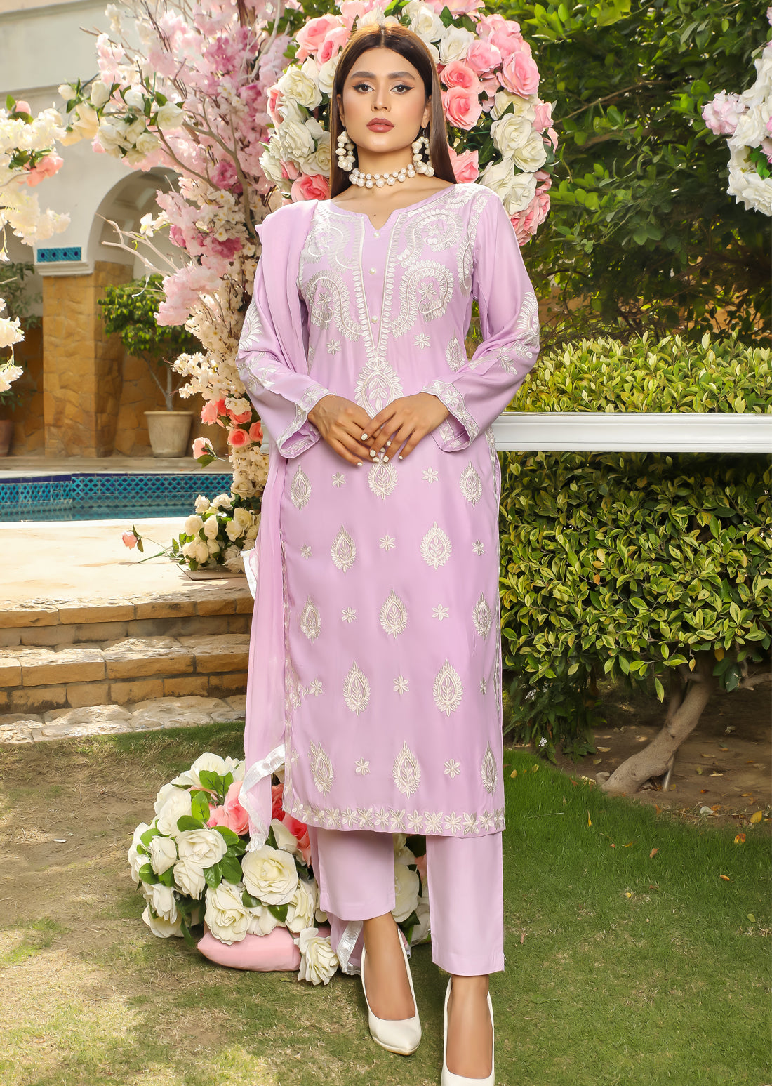HK199 Mahi Readymade Lilac Linen Suit - Memsaab Online
