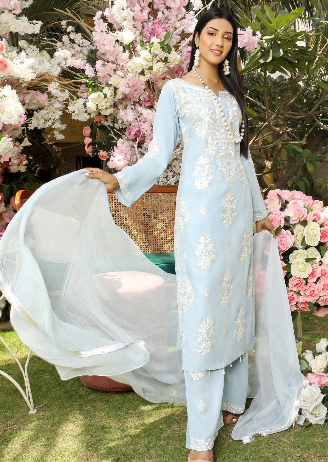 HK200 Laraiba Readymade Light Blue Mummy n Me Linen Suit - Memsaab Online