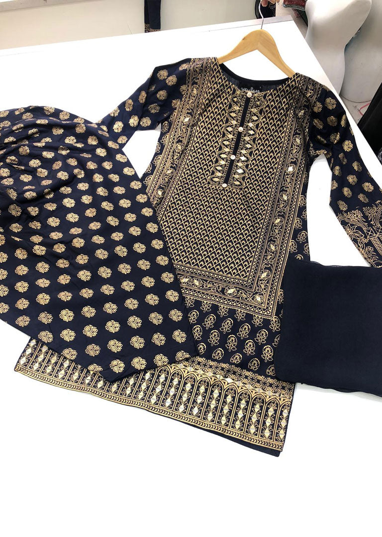 HK68 Sheesh Mahal Black Linen Suit - Memsaab Online