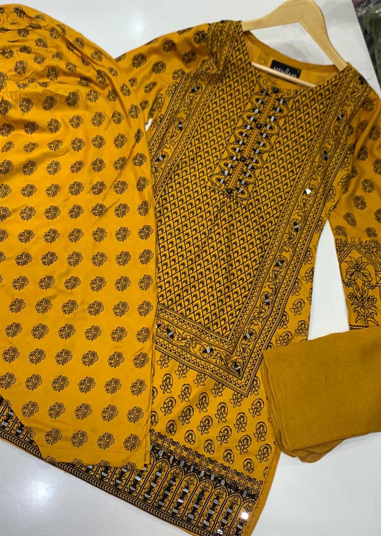 HK68 Sheesh Mahal Yellow Linen Suit - Memsaab Online